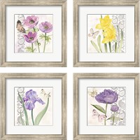 Framed 'Flowers & Lace 4 Piece Framed Art Print Set' border=