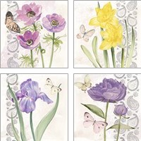 Framed 'Flowers & Lace 4 Piece Art Print Set' border=