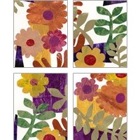 Framed 'Fiesta Floral  4 Piece Art Print Set' border=
