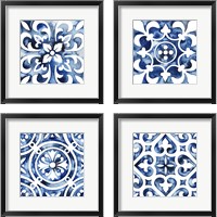 Framed 'Cobalt Tile 4 Piece Framed Art Print Set' border=