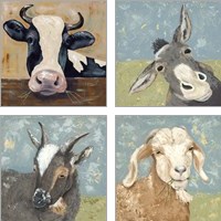 Framed 'Farm Life Animal 4 Piece Art Print Set' border=