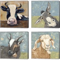 Framed 'Farm Life Animal 4 Piece Canvas Print Set' border=