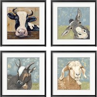 Framed 'Farm Life Animal 4 Piece Framed Art Print Set' border=