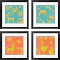 Framed 'Otomi Tile 4 Piece Framed Art Print Set' border=