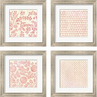 Framed 'Weathered Patterns in Red 4 Piece Framed Art Print Set' border=