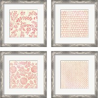 Framed 'Weathered Patterns in Red 4 Piece Framed Art Print Set' border=