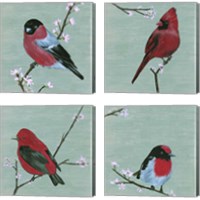 Framed 'Bird & Blossoms 4 Piece Canvas Print Set' border=