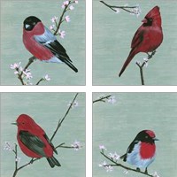 Framed 'Bird & Blossoms 4 Piece Art Print Set' border=