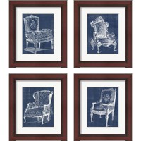 Framed 'Antique Chair Blueprint 4 Piece Framed Art Print Set' border=