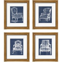 Framed 'Antique Chair Blueprint 4 Piece Framed Art Print Set' border=