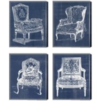 Framed 'Antique Chair Blueprint 4 Piece Canvas Print Set' border=