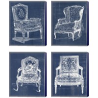 Framed 'Antique Chair Blueprint 4 Piece Canvas Print Set' border=