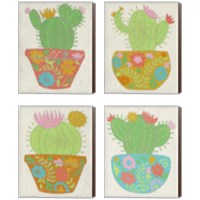 Framed 'Happy Cactus 4 Piece Canvas Print Set' border=