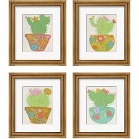 Framed 'Happy Cactus 4 Piece Framed Art Print Set' border=