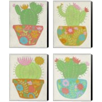 Framed 'Happy Cactus 4 Piece Canvas Print Set' border=