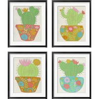 Framed 'Happy Cactus 4 Piece Framed Art Print Set' border=