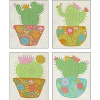 Framed 'Happy Cactus 4 Piece Art Print Set' border=