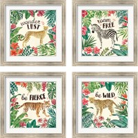 Framed 'Jungle Vibes 4 Piece Framed Art Print Set' border=