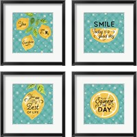 Framed 'Mellow Yellow Turquoise 4 Piece Framed Art Print Set' border=