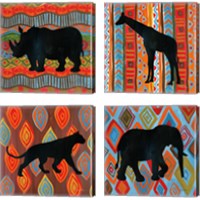 Framed 'African Animal 4 Piece Canvas Print Set' border=