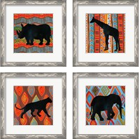 Framed 'African Animal 4 Piece Framed Art Print Set' border=