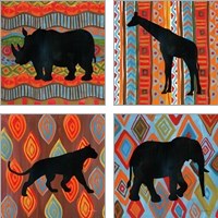 Framed 'African Animal 4 Piece Art Print Set' border=