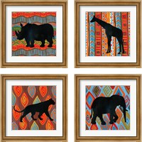 Framed 'African Animal 4 Piece Framed Art Print Set' border=