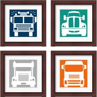 Framed 'Front View Trucks Set I 4 Piece Framed Art Print Set' border=