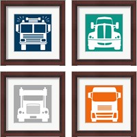 Framed 'Front View Trucks Set I 4 Piece Framed Art Print Set' border=