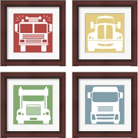 Framed 'Front View Trucks Set II 4 Piece Framed Art Print Set' border=