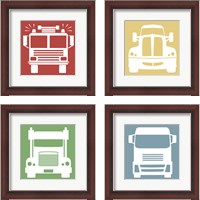 Framed 'Front View Trucks Set II 4 Piece Framed Art Print Set' border=