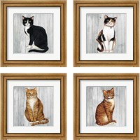 Framed Country Kitty on Wood 4 Piece Framed Art Print Set