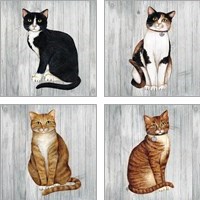 Framed Country Kitty on Wood 4 Piece Art Print Set
