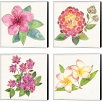 Framed 'Tropical Fun Flowers 4 Piece Canvas Print Set' border=