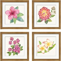 Framed 'Tropical Fun Flowers 4 Piece Framed Art Print Set' border=