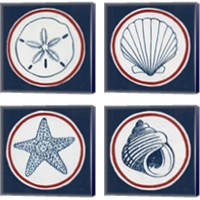 Framed 'Summer Shells Nautical 4 Piece Canvas Print Set' border=