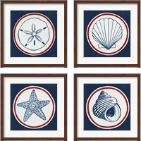 Framed 'Summer Shells Nautical 4 Piece Framed Art Print Set' border=