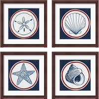 Framed 'Summer Shells Nautical 4 Piece Framed Art Print Set' border=