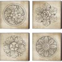 Framed 'Rosette Neutral 4 Piece Canvas Print Set' border=