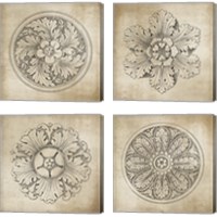 Framed Rosette Neutral 4 Piece Canvas Print Set