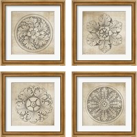 Framed 'Rosette Neutral 4 Piece Framed Art Print Set' border=