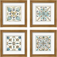 Framed 'Coastal Breeze Tile 4 Piece Framed Art Print Set' border=