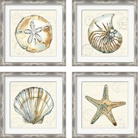 Framed 'Coastal Breeze 4 Piece Framed Art Print Set' border=