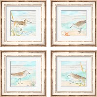 Framed 'Sandpiper Beach 4 Piece Framed Art Print Set' border=