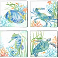 Framed 'Sea Life Serenade 4 Piece Canvas Print Set' border=