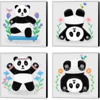 Framed 'Tumbling Pandas 4 Piece Canvas Print Set' border=