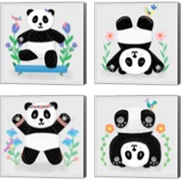 Framed 'Tumbling Pandas 4 Piece Canvas Print Set' border=