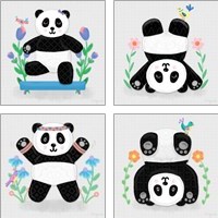 Framed 'Tumbling Pandas 4 Piece Art Print Set' border=