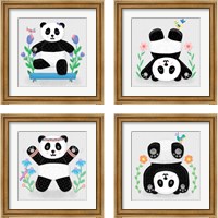 Framed 'Tumbling Pandas 4 Piece Framed Art Print Set' border=
