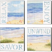 Framed 'Savor the Sea 4 Piece Canvas Print Set' border=